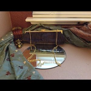 Brown satin evening bag.